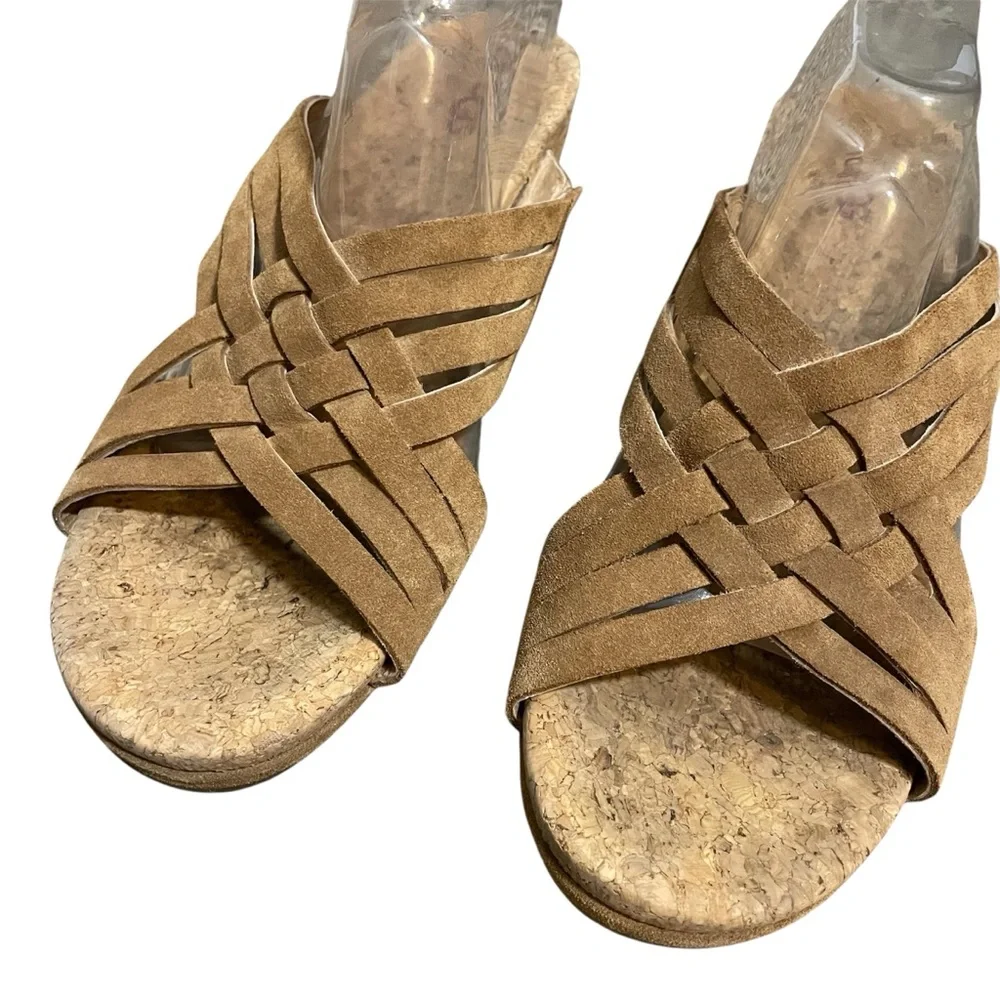 UGG Lilah Wedge Chestnut Brown Suede Cork Strappy Sandals Slip On